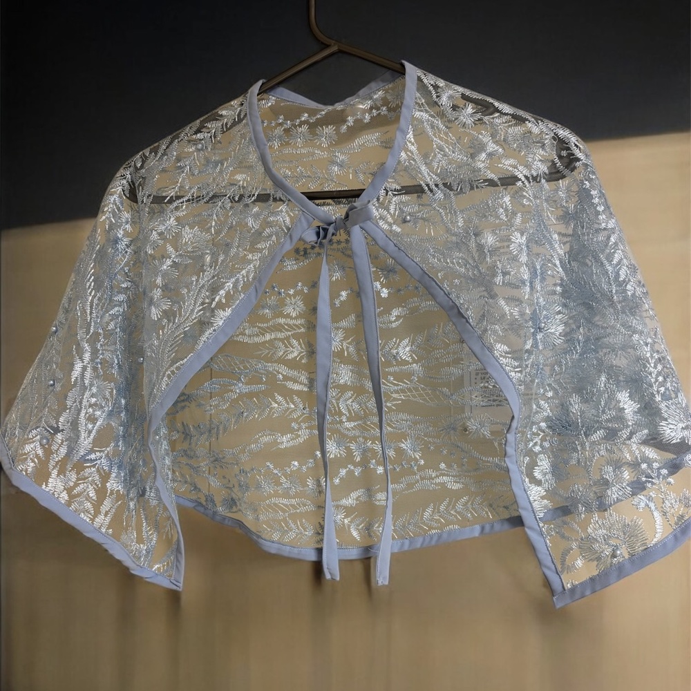 Beaded Blue Lace short Cloak